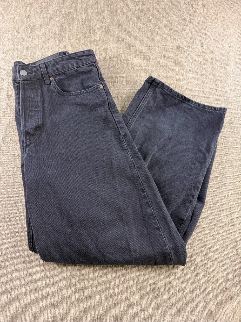 H&M High-Waisted Wide Leg Button Fly Denim Jeans Dark Grey Size 8